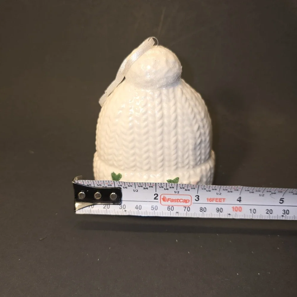 Ceramic Beanie Ornament Believe Christmas Tree Decoration White Pink Green‎